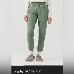 Green zephyr pants.